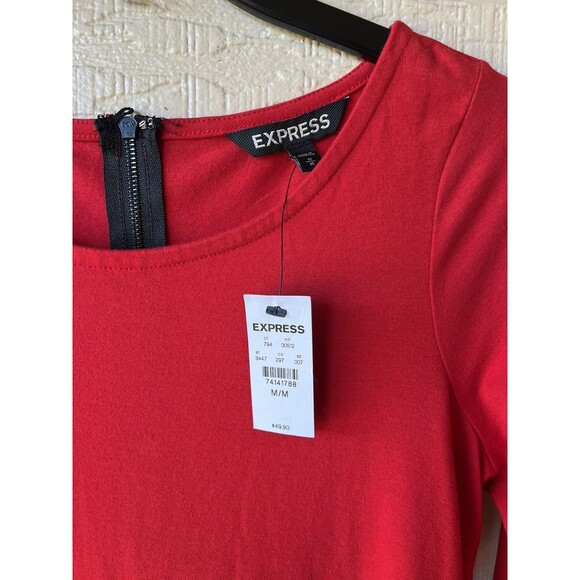 Express womens Short Knit Mini Dress size Medium Red Zip Back Cotton Blend $50 - Picture 3 of 5